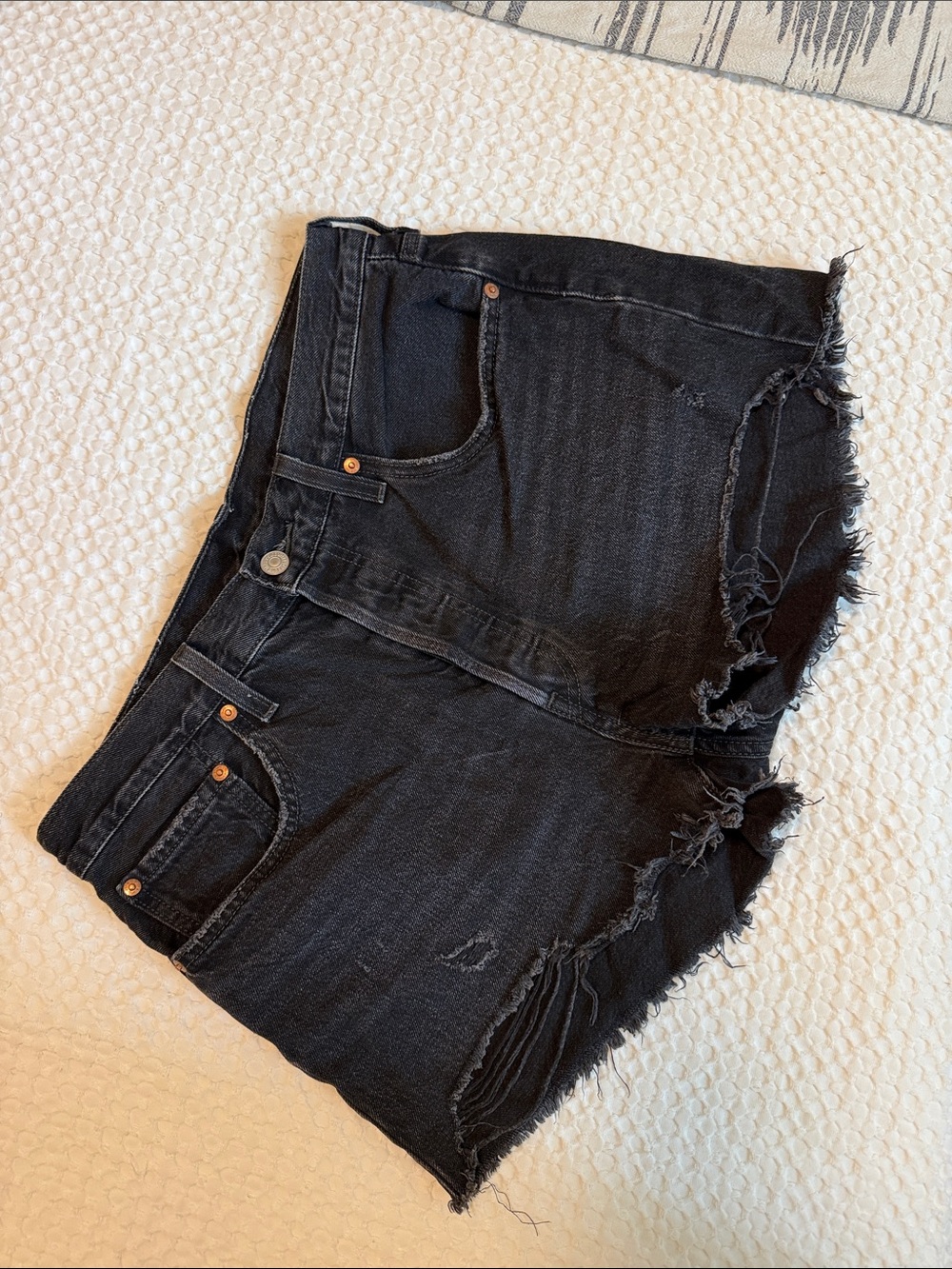 Levi's Black Distressed High-Rise Jean Shorts, listed size 31, but fit more 30